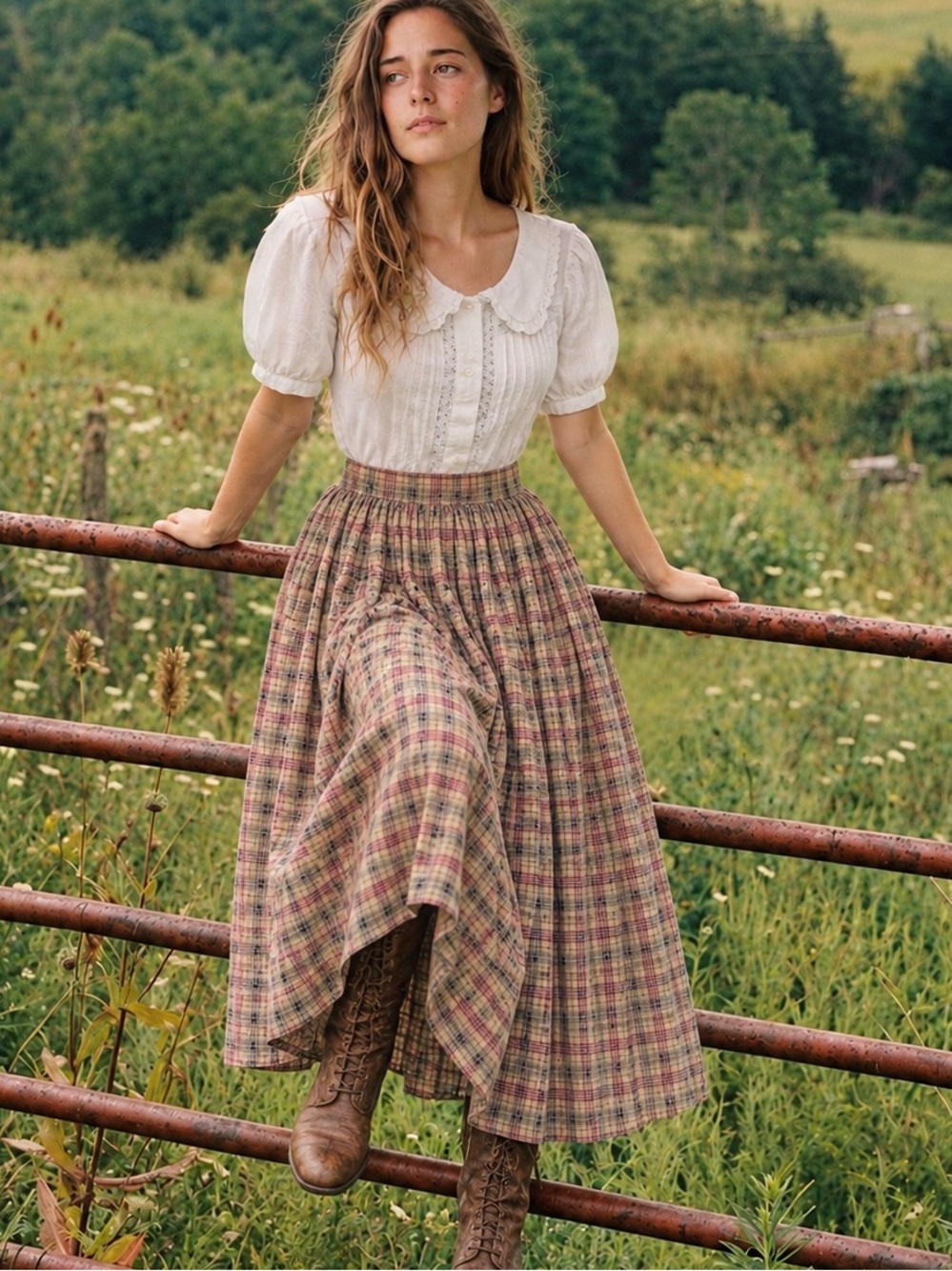 Vintage 1950s Handmade Plaid Prairie Skirt Farmhouse Heritage Cottagecore, XS
